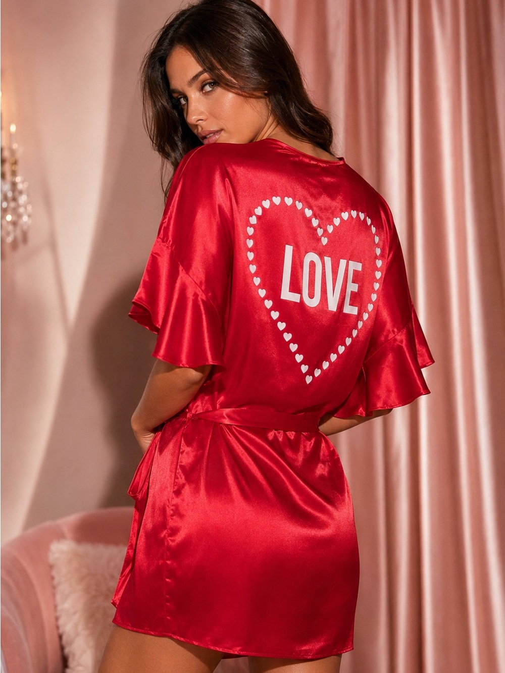 Victoria’s Secret Red Satin LOVE Kimono Robe One Size NWT